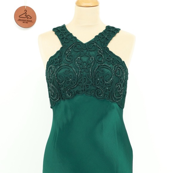 Kiki USA Y2K Satin‎ Emerald Green Dress Tie-Back Whimsical Fairy Size Medium - Picture 4 of 10